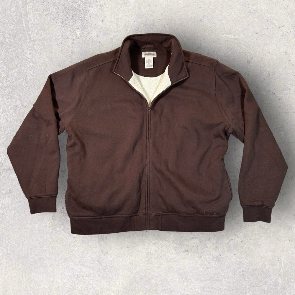 LL Bean Jacket Mens Sz XL Brown Katahdin Iron Works Fleece Sherpa Lined Pockets